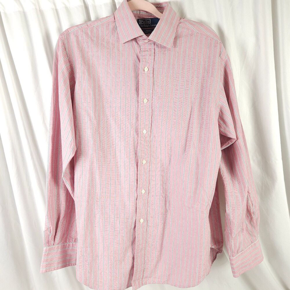 Polo Ralph Lauren Regent Pink Blue Stripe Dress Shirt Men's 16 34/35